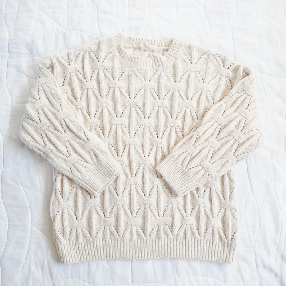 Loved + Adored Cream Cable Knit‎ Geometric Sweater Women's Medium M